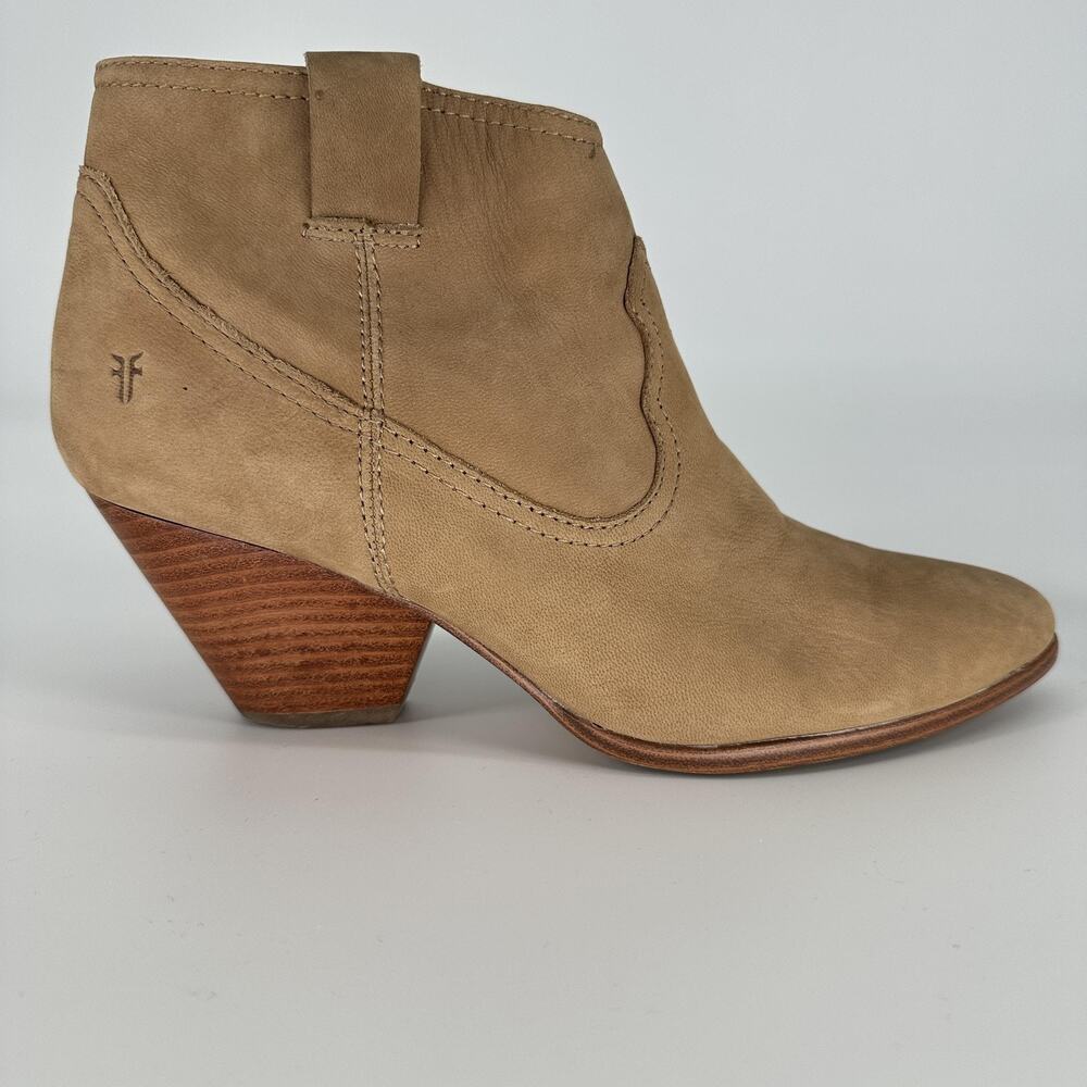 Frye Boots Womens Size 8M Tan Ash Western Ankle Zip Leather Stacked Heel Shoes - Picture 2 of 15